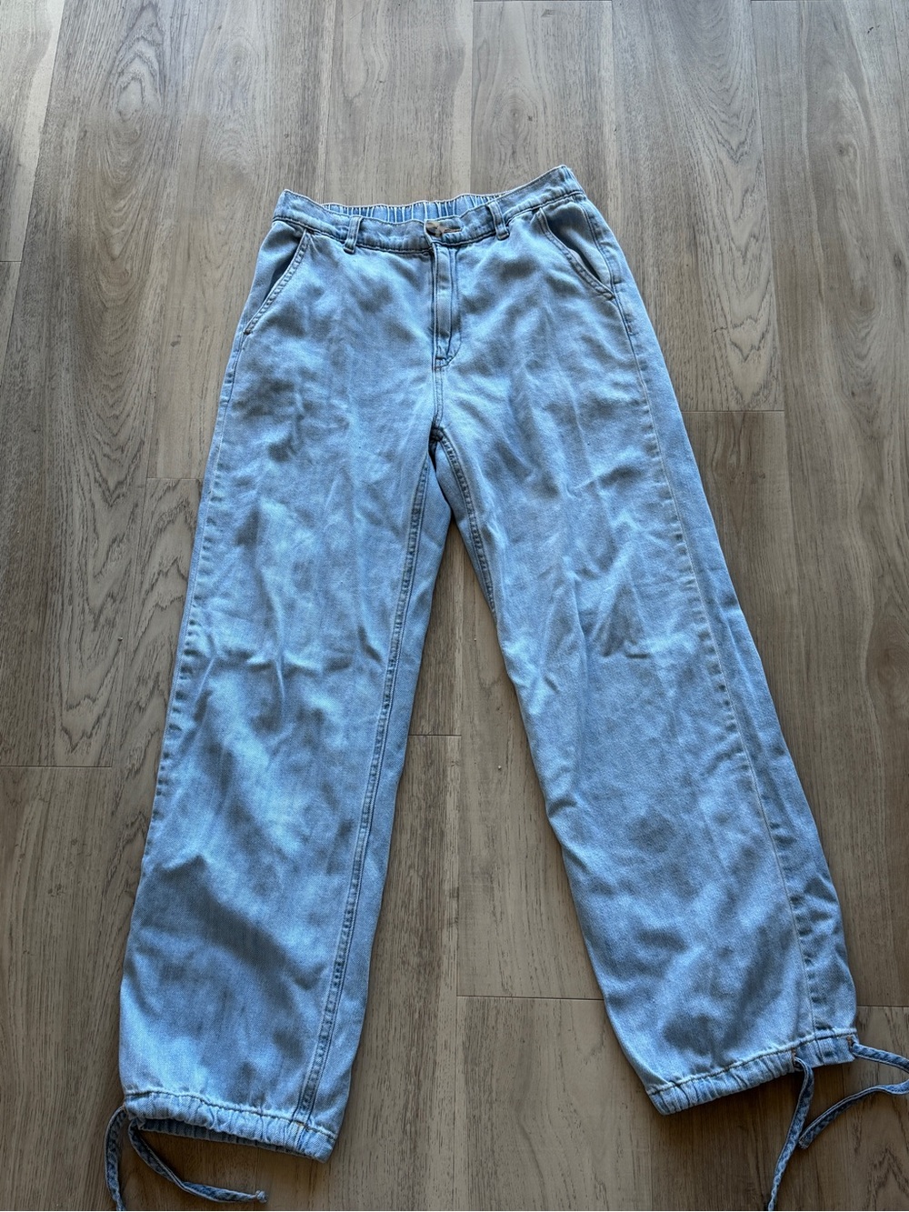 Zara Light Blue Women’s Boyfriend Jeans with Drawstring Hem